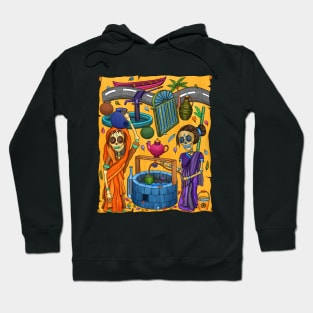 Cute Indian Lady Skeletons - Día De Los Muertos - Goa - Village Life Hoodie